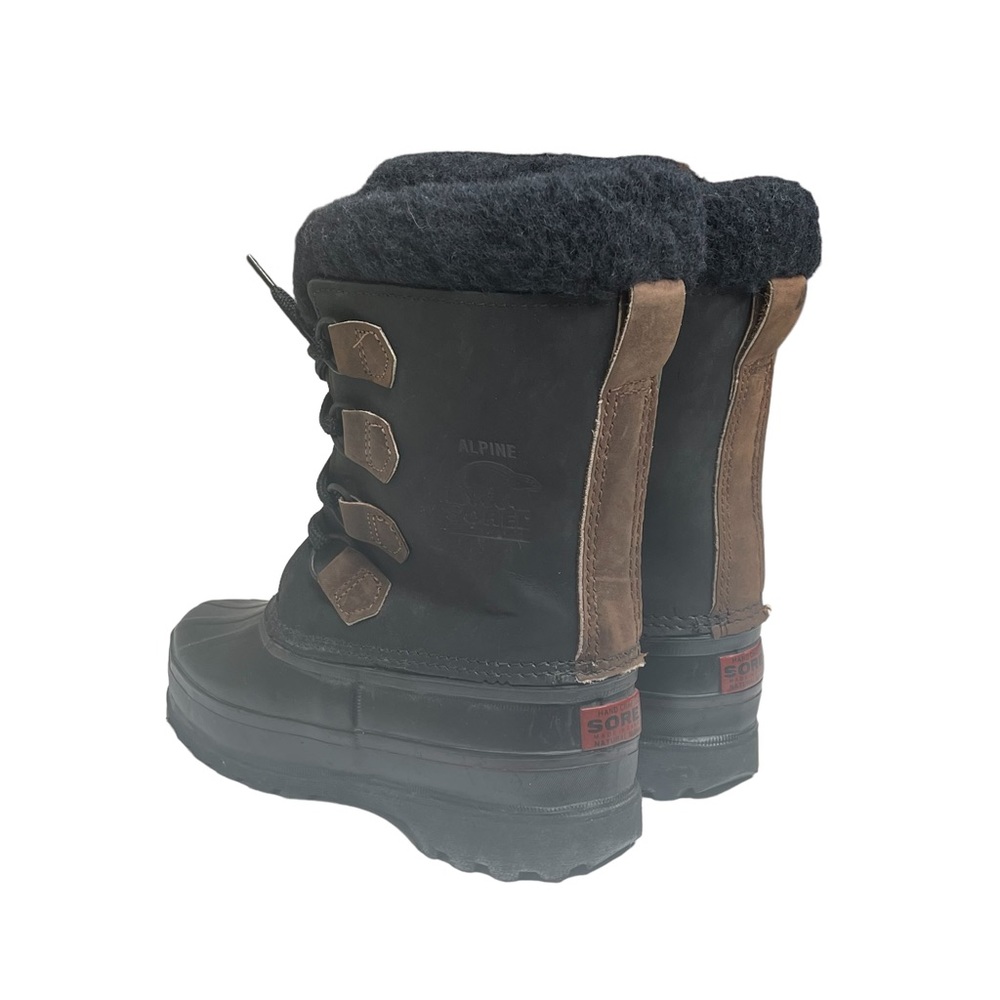 Vintage: Sorel ™ ✪ Alpine Felt Lined Wool Trim Leather Lug Sole Boots ✪ Black - Picture 5 of 16